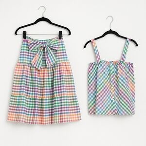 J.Crew Matching Set Button-Front Tank Top Tie-Front Midi Skirt Rainbow Gingham 6